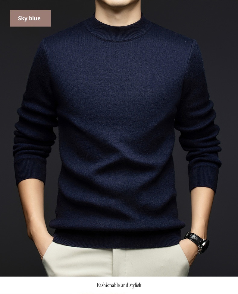 boy Boy Boy Cross-Border Foreign Trade Autumn Winter Sweater One-Piece Fleece Half Turtleneck Middle-Aged Men's Warm Base Wool_voghion.com