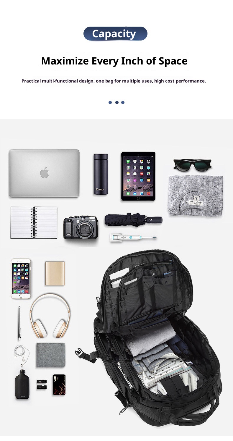 Zaino tattico impermeabile e resistente all'usura per laptop da uomo ActiveGo Ozuko, borsa da viaggio per pendolarismo, grande capacità, per escursioni all'aperto_voghion.com