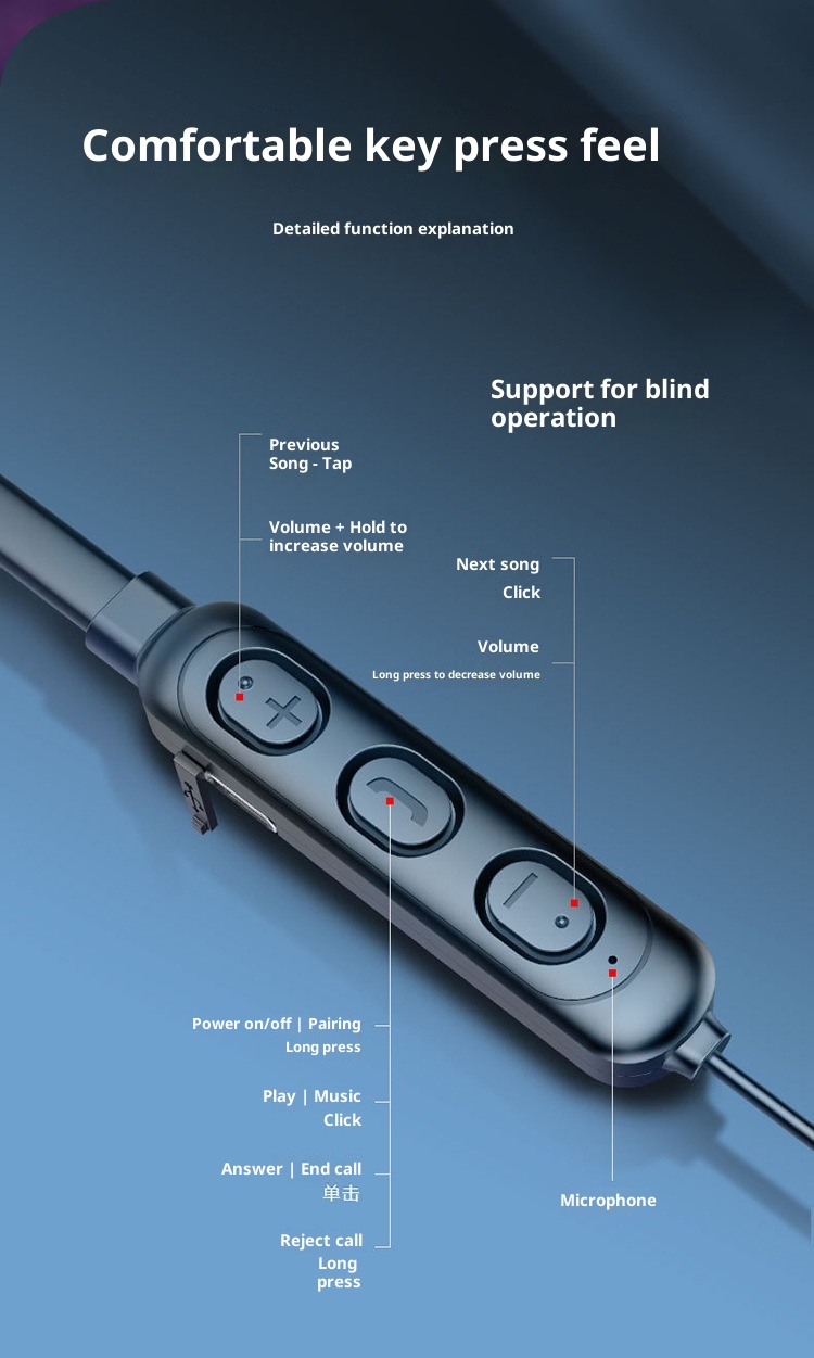 3c Nuovi auricolari Bluetooth 5.0 senza fili transfrontalieri con archetto da collo per sport e corsa, produttore di effetti sonori stereo_voghion.com