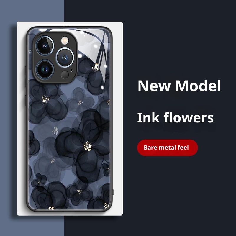 TechGlobe Ink Flower Schutzhülle aus Glas, kompatibel mit iPhone 15 und iPhone 16 Pro Max, bietet umfassenden Schutz vor Stürzen und ist ein beliebtes Produkt._voghion.com