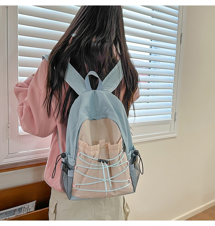 ActiveGo Color-Block Lightweight Backpack Women, Large Capacity Sports Outdoor Hiking Backpack, Trendy Drawstring School Bag For_voghion.com