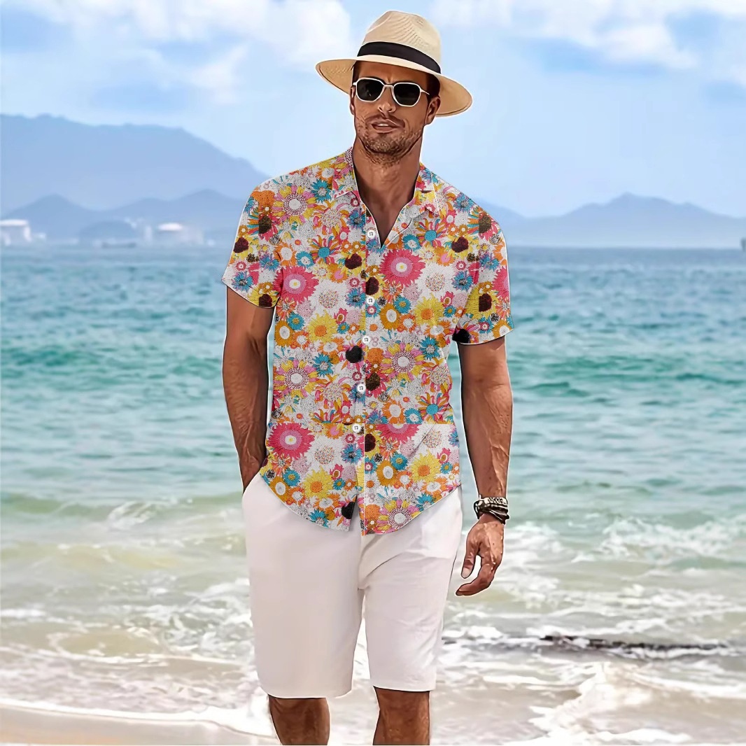 ForMen European American Cross-Border Trade New Men's 3D Leaf Digital Print Hawaiian Shirt For Men And Women_voghion.com