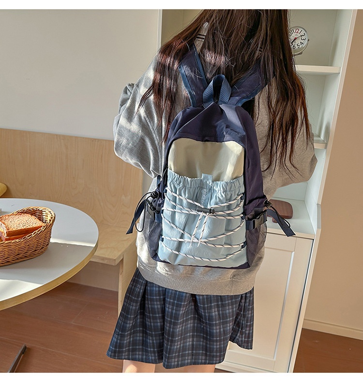 ActiveGo Color-Block Lightweight Backpack Women, Large Capacity Sports Outdoor Hiking Backpack, Trendy Drawstring School Bag For_voghion.com