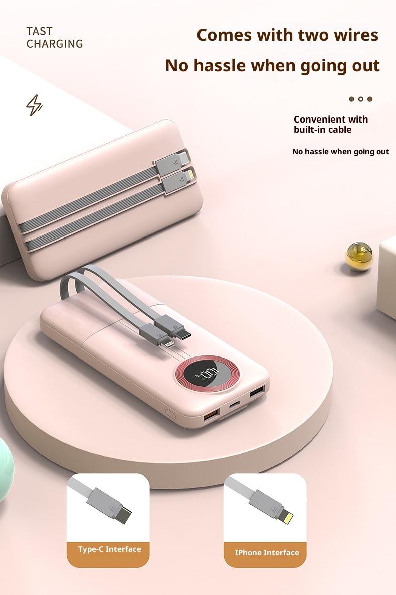 Techglobe 22,5 W, caricabatterie rapido, cavo integrato, 20000 mAh, alimentatore mobile in regalo con stampa, batteria a lunga durata_voghion.com