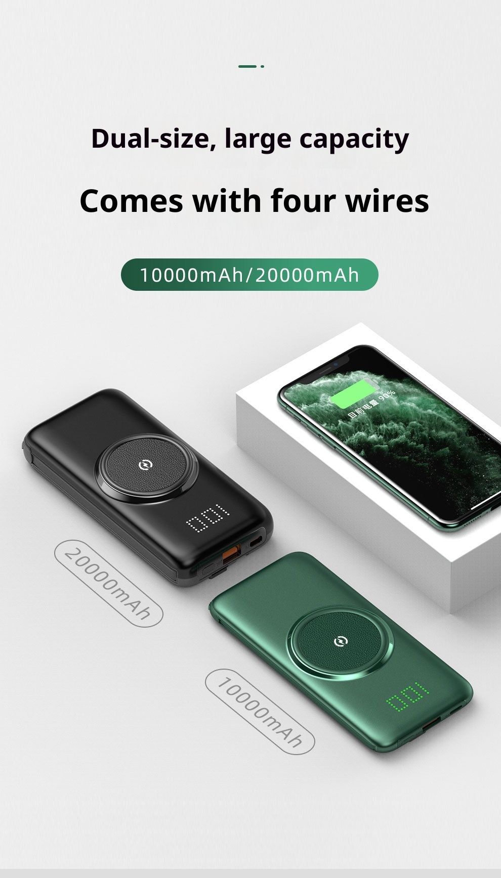 techglobe all'ingrosso Power Bank wireless autonomo con display digitale ultrasottile da 20000 mAh, grande capacità, comodo e portatile_voghion.com