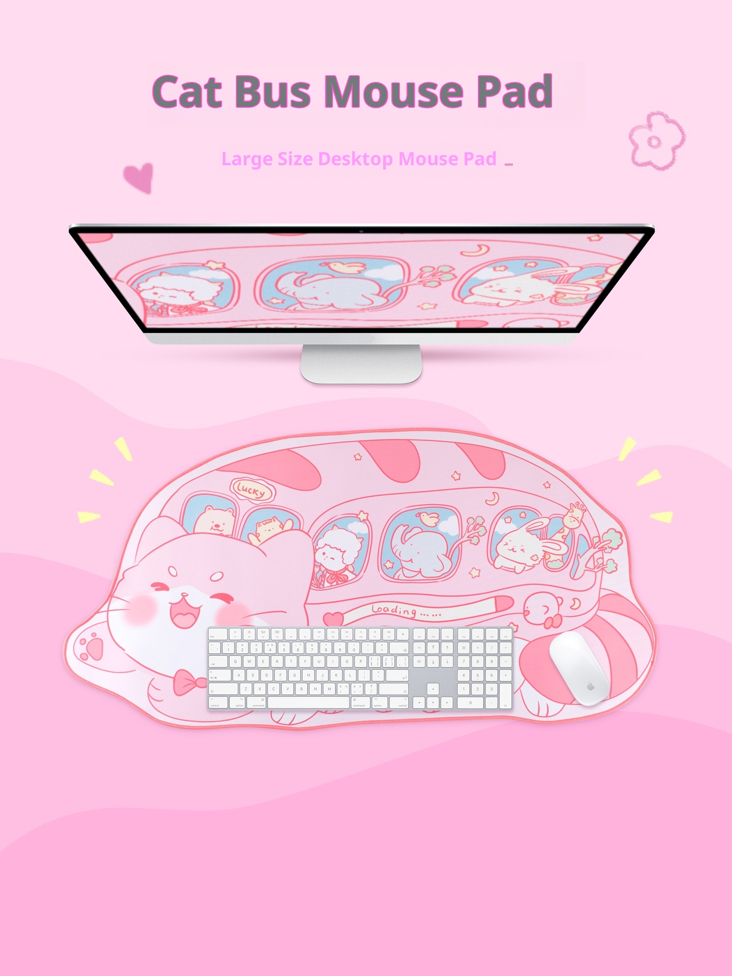3c Cat Bus Mouse Pad Ins Cartoon Extra Large Wrist Rest Keyboard Tray Office Desk Non-Slip Mat Gaming_voghion.com