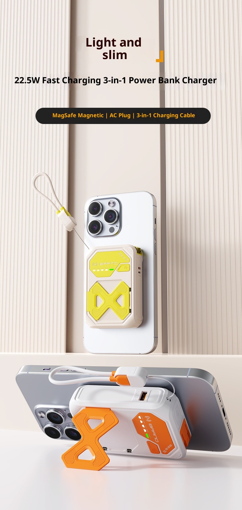 techglobe 3C Certified Cross-Border Built-in Cable AC Plug 22.5W Fast Charging Bank 10000mAh Mobile Power Supply With Printed_voghion.com