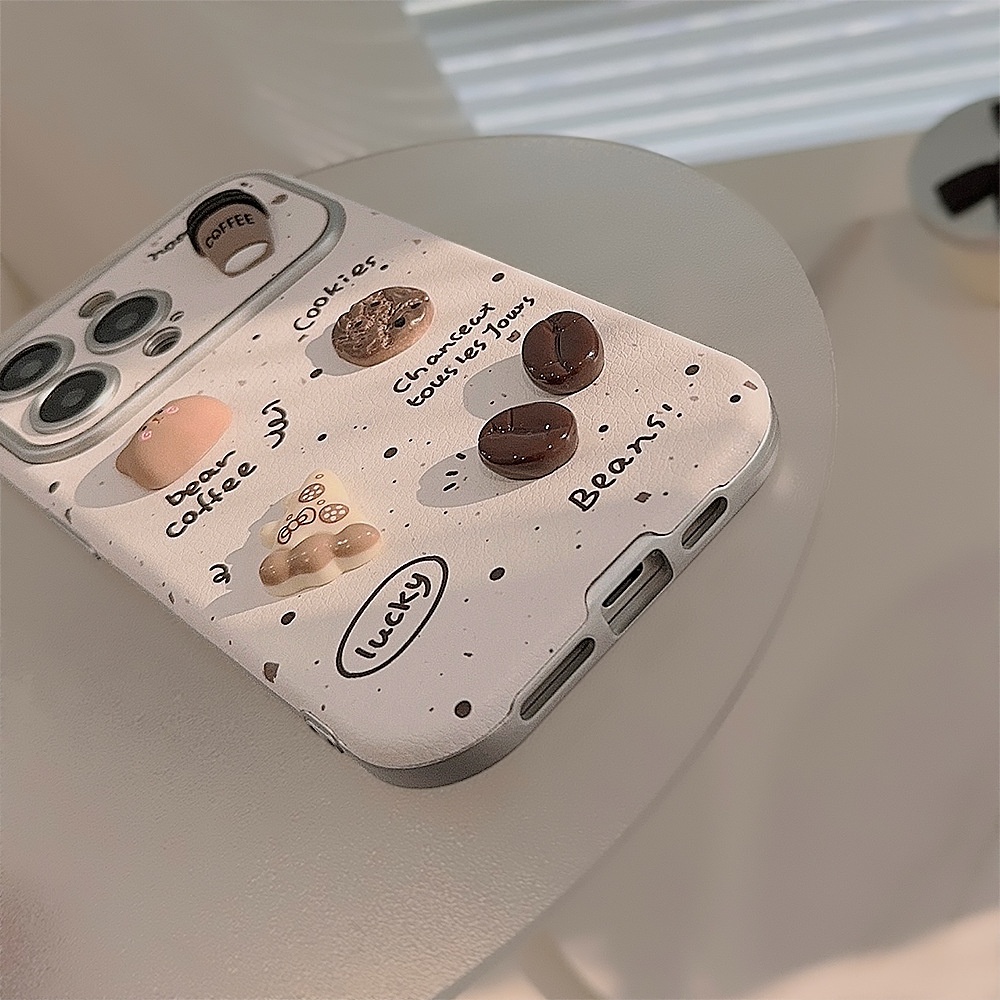 Custodia TechGlobe Ink Splash 3D Coffee Bear per iPhone 15 16 Pro Max in pelle 17 generazione 11 carina_voghion.com