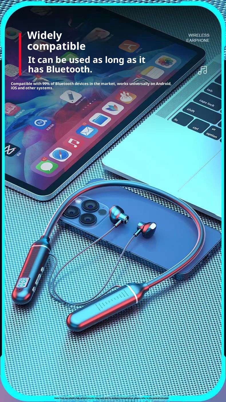 3c Wireless Bluetooth Suitable For Sports Stereo Noise Cancelling Digital Display Long Battery Life Cross-Border Neckband_voghion.com