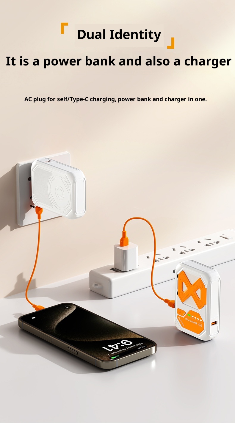 techglobe 3C Certified Cross-Border Built-in Cable AC Plug 22.5W Fast Charging Bank 10000mAh Mobile Power Supply With Printed_voghion.com