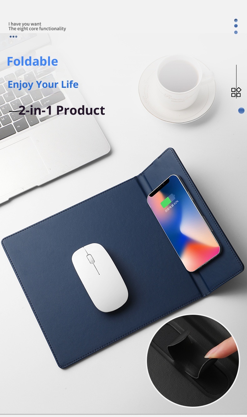 3c 15W Fast Office Waterproof Anti-Slip Small Computer Folding Multi-Functional Wireless Charging Stand Mouse Pad_voghion.com