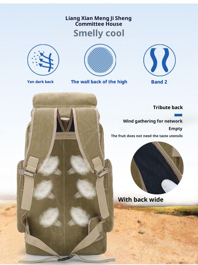 ActiveGo 70L Outdoor-Rucksack für Herren, ideal für Bergsteigen, Camping und Reisen – ein geräumiger Canvas-Reiserucksack im Retro-Stil._voghion.com