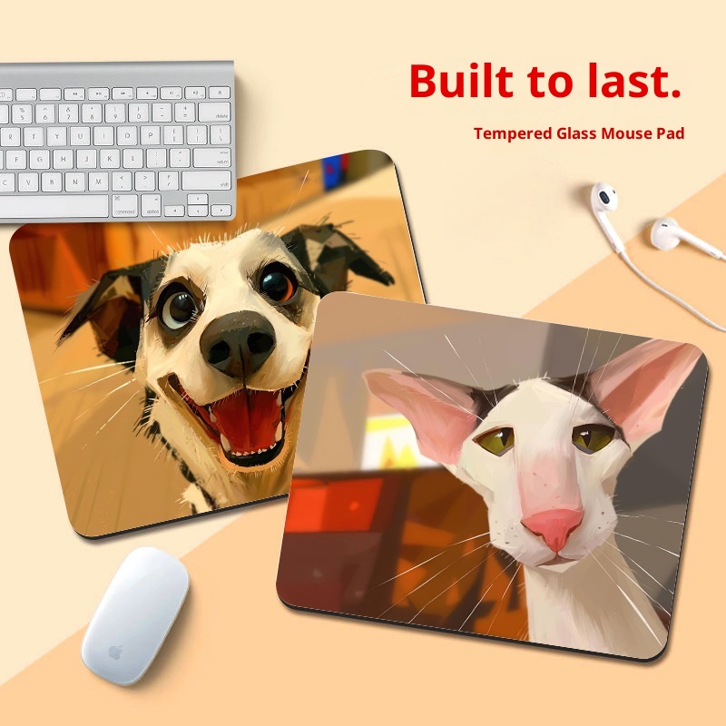 3c Niedliche Cartoon-Hunde-Glasmatte, kleine Größe, für Damen, abwaschbar, ölabweisend, schmutzig, Büro, Unterhaltung, Computer-Schreibtischmatte, Maus_voghion.com