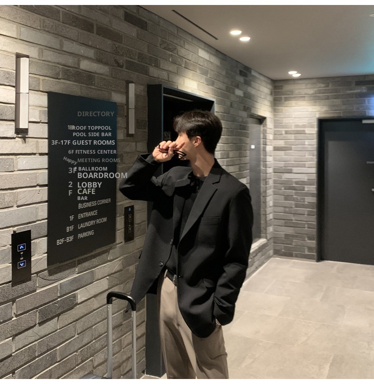 QFV507045555501<2 QFV507045555501<2 Chaqueta corta informal para hombre, estilo coreano, traje moderno Dongdaemun, blazer corto negro holgado de otoño_voghion.com