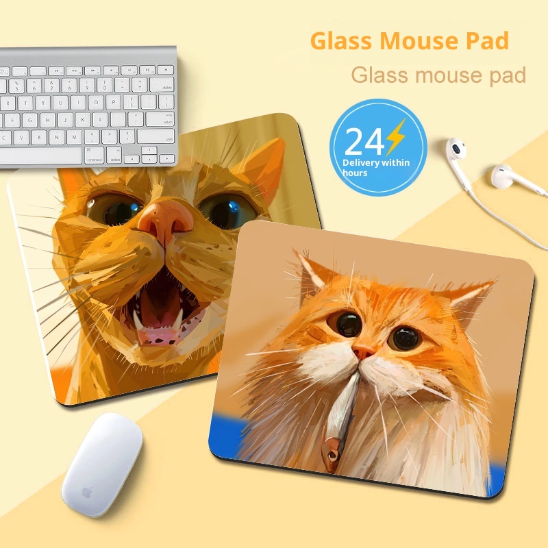 3c Niedliche Cartoon-Hunde-Glasmatte, kleine Größe, für Damen, abwaschbar, ölabweisend, schmutzig, Büro, Unterhaltung, Computer-Schreibtischmatte, Maus_voghion.com
