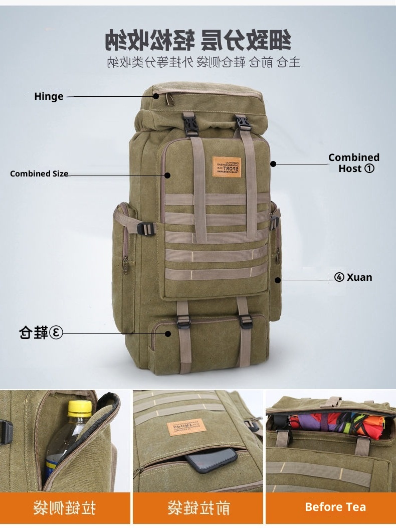 ActiveGo 70L Outdoor-Rucksack für Herren, ideal für Bergsteigen, Camping und Reisen – ein geräumiger Canvas-Reiserucksack im Retro-Stil._voghion.com