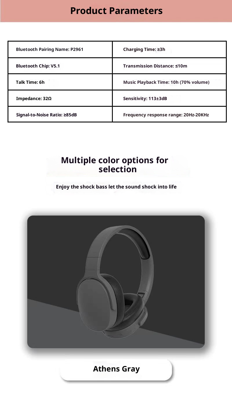 3c Articolo caldo transfrontaliero 2961 Cuffie da gioco sportive con bassi potenti e wireless Bluetooth montate sulla testa, telefono cellulare universale_voghion.com