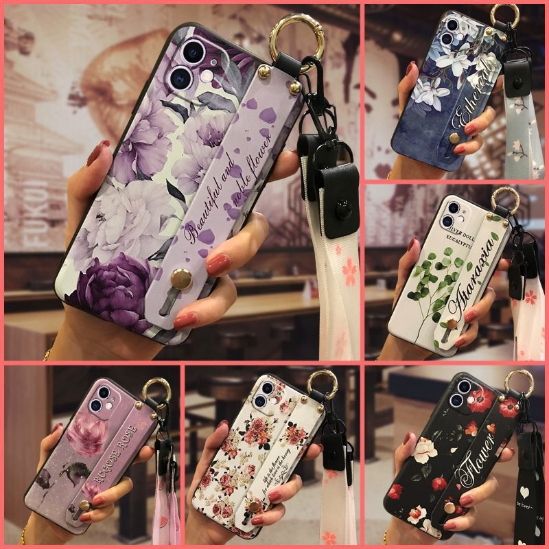 TechGlobe Suitable For IPhone Phone Case Cute Silicone Couple Dustproof Bracket Wrist Strap Personality New Trend_voghion.com