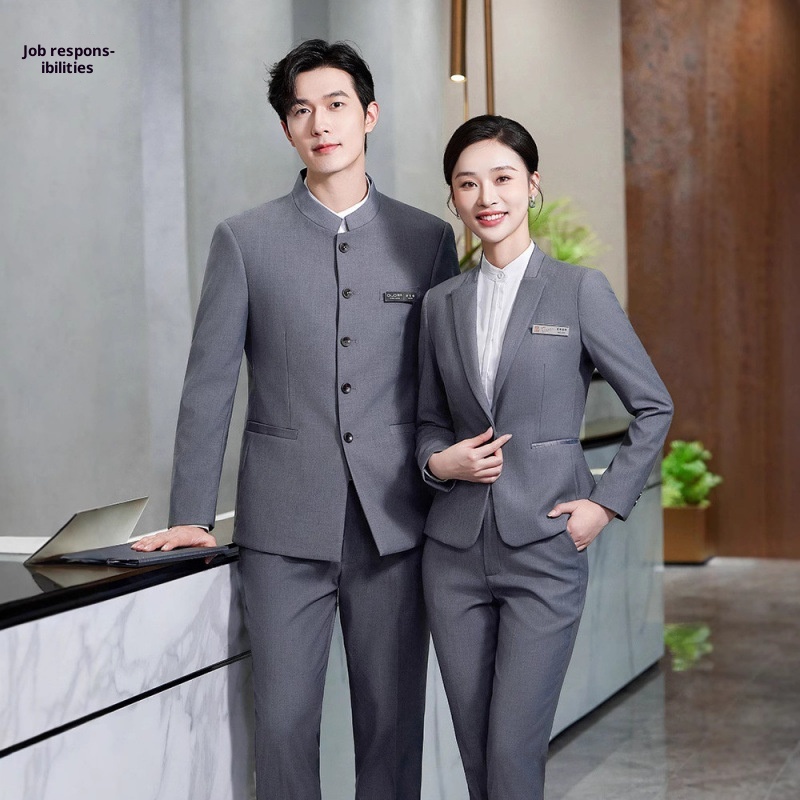 7045555501<2 QFV507045555501<2 New Uniform For Men And Women Gray Chinese National Style Professional Zhongshan Stand Collar Suit Business Formal Wear_voghion.com