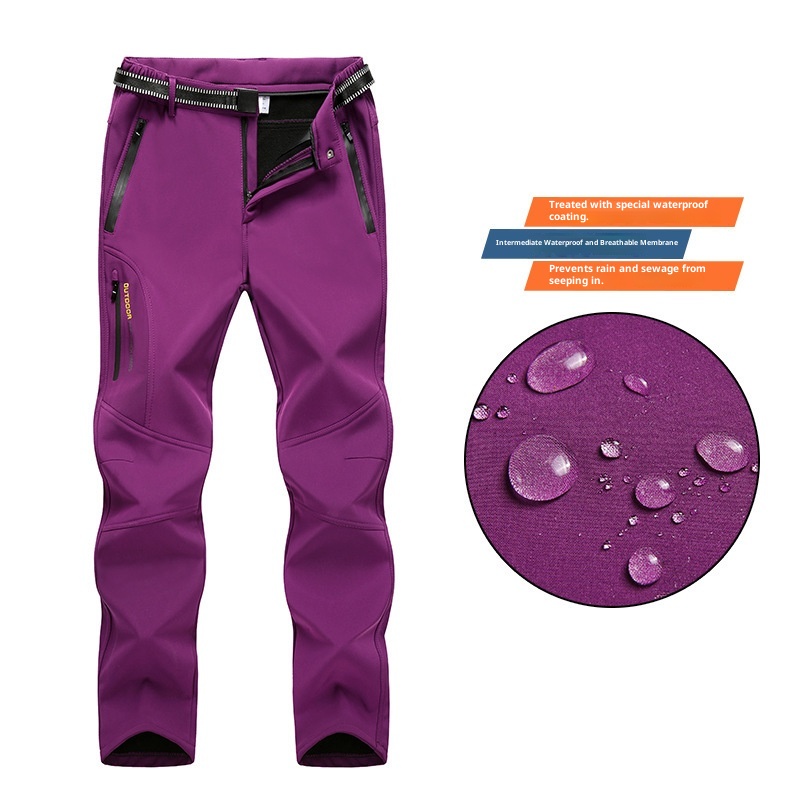 001 Jesienno-zimowe spodnie outdoorowe typu softshell męskie ciepłe wiatroodporne wodoodporne spodnie narciarskie dla par pogrubione spodnie turystyczne damskie_voghion.com