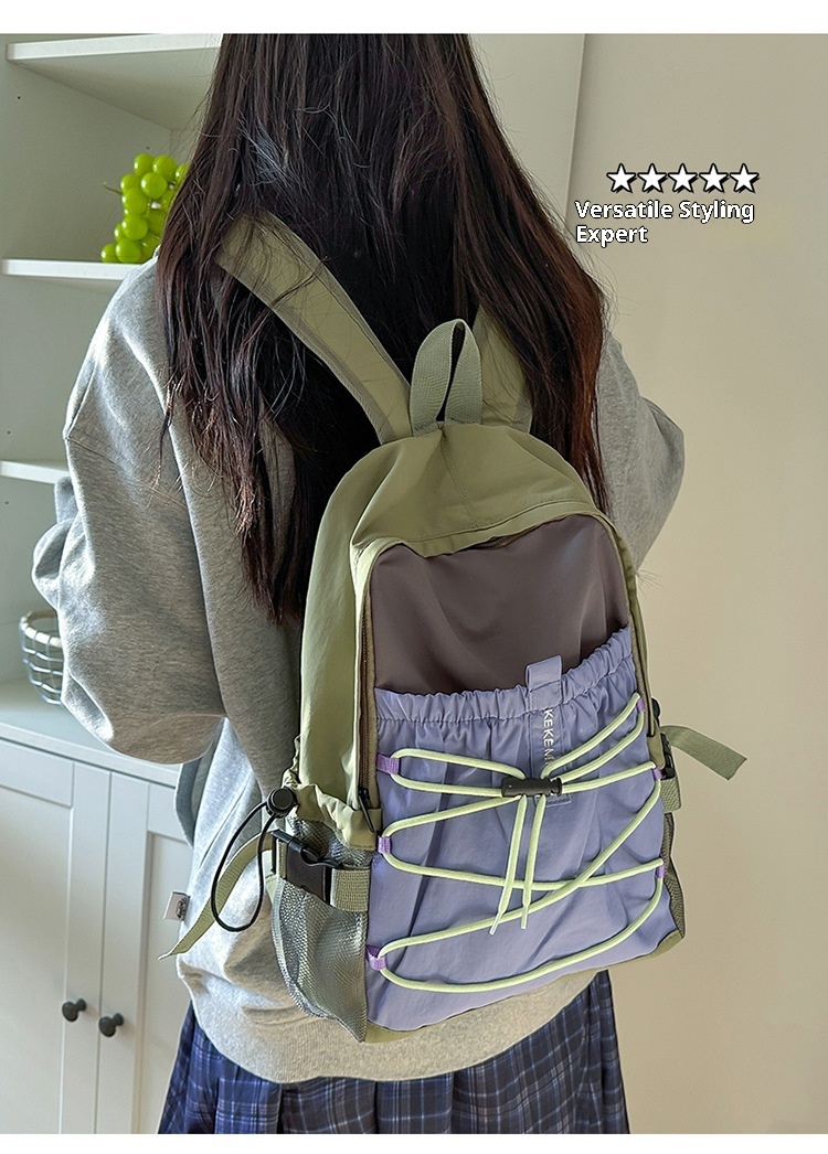 ActiveGo Color-Block Lightweight Backpack Women, Large Capacity Sports Outdoor Hiking Backpack, Trendy Drawstring School Bag For_voghion.com