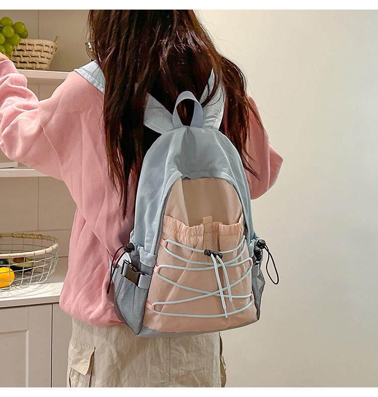 ActiveGo Color-Block Lightweight Backpack Women, Large Capacity Sports Outdoor Hiking Backpack, Trendy Drawstring School Bag For_voghion.com