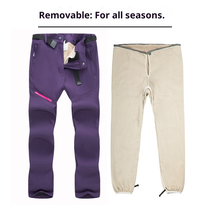 001 Winter Outdoor Lamb Wool For Men And Women Couples Waterproof Windproof Children's Softshell Ski Pants Thick_voghion.com