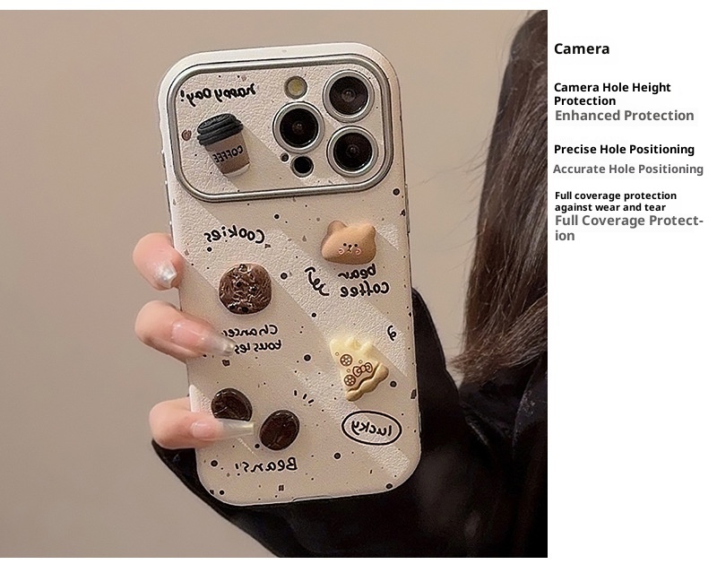 Custodia TechGlobe Ink Splash 3D Coffee Bear per iPhone 15 16 Pro Max in pelle 17 generazione 11 carina_voghion.com