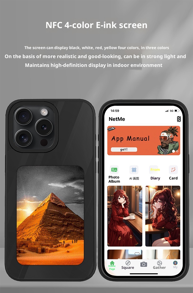 Custodia protettiva per iPhone 16 Pro Max TechGlobe Ink, quattro colori, antiurto, con schermo NFC e proiezione, album fotografico fai da te_voghion.com