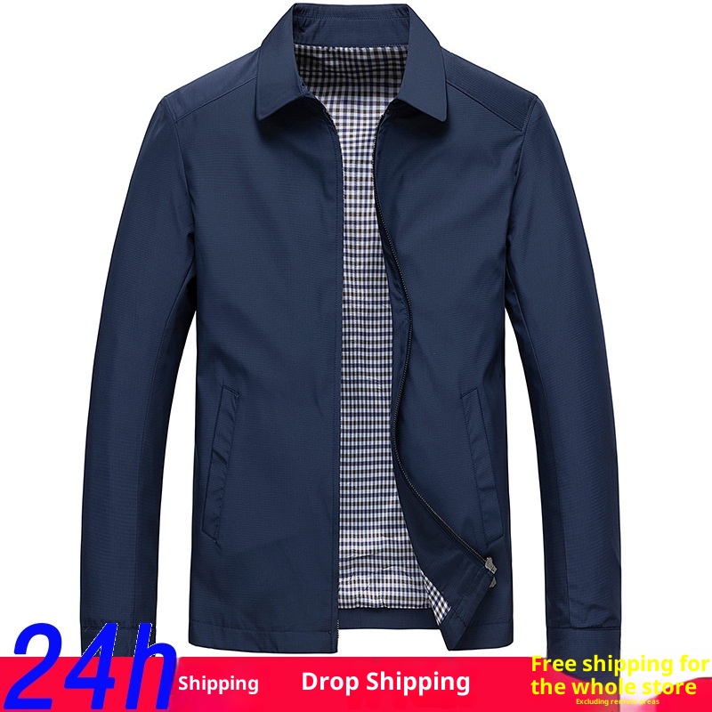 QFV507045555501<2 QFV507045555501<2 Giacca casual da uomo con colletto alto per giovani uomini di mezza età, cappotto alla moda spesso primaverile e autunnale_voghion.com