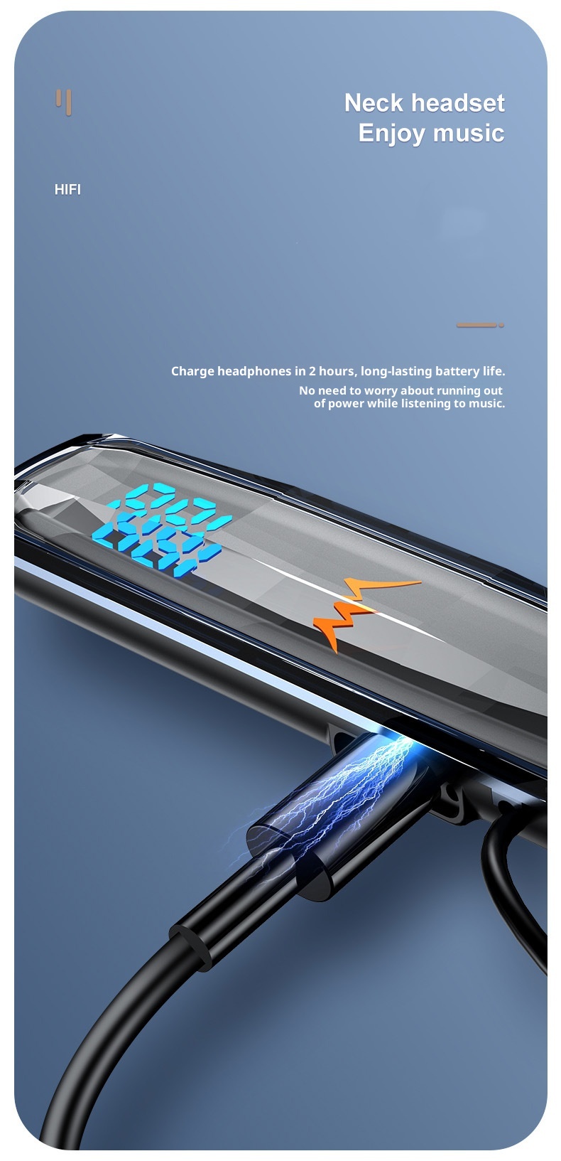 Auricolari sportivi unisex con fascia da collo e display a cristalli liquidi Bluetooth 3C wireless a lunga durata della batteria_voghion.com