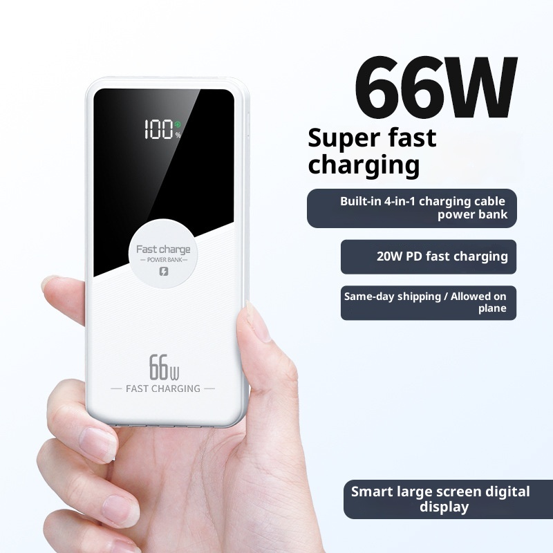 techglobe 66w Super Fast Charging Power Bank With Built-in Cable 2w Milliamp Large Capacity Convenient Portable Charger Gift_voghion.com