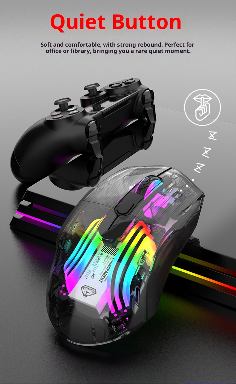 Techglobe Imperial Leopard Q19 Mouse da gioco trasparente con illuminazione RGB per laptop e desktop, con ricarica Bluetooth wireless a tre modalità_voghion.com
