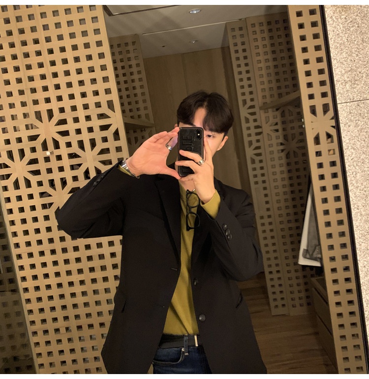 QFV507045555501<2 QFV507045555501<2 Chaqueta corta informal para hombre, estilo coreano, traje moderno Dongdaemun, blazer corto negro holgado de otoño_voghion.com