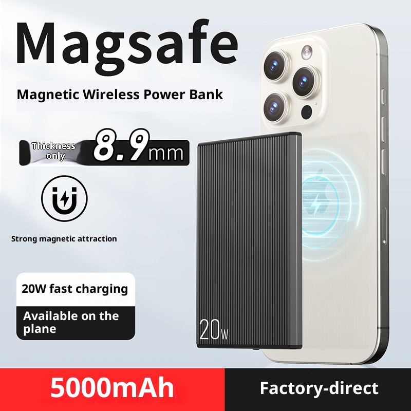 techglobe New Ultra-Thin Magnetic Wireless Power Bank PD20W Two-Way Fast Charging 5000/10000mAh Wholesale_voghion.com