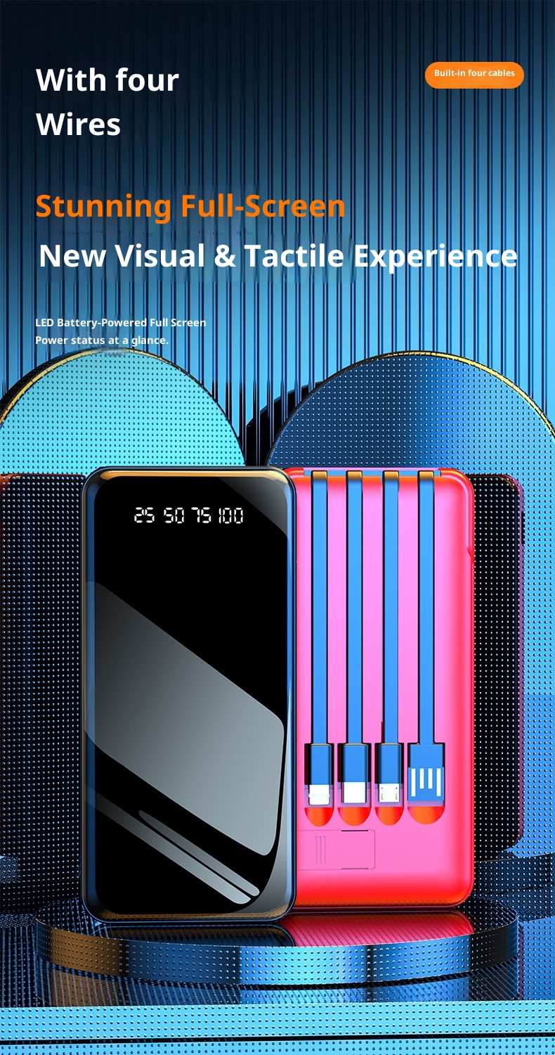 techglobe Wholesale Portable Built-in Cable Mirror Bank 20000mAh High-Quality Gift Mobile Power Supply PowerBank_voghion.com