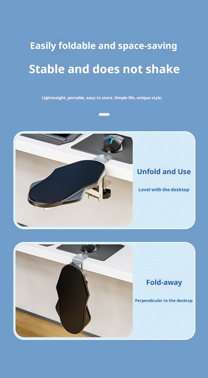 3c Beishi Computer-Bürobedarf Handgelenkauflage Ellbogenstütze Kein Bohren erforderlich Drehbar Zusammenklappbare Armstütze Für den Außenhandel_voghion.com