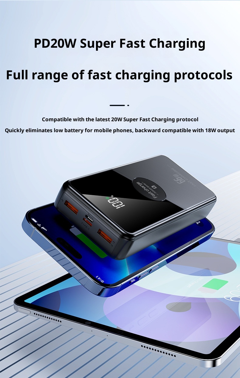 techglobe 66w Super Fast Charging Power Bank With Built-in Cable 2w Milliamp Large Capacity Convenient Portable Charger Gift_voghion.com
