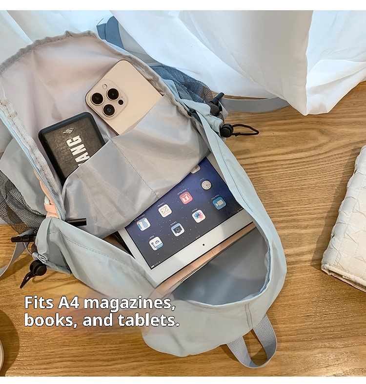 ActiveGo Color-Block Lightweight Backpack Women, Large Capacity Sports Outdoor Hiking Backpack, Trendy Drawstring School Bag For_voghion.com