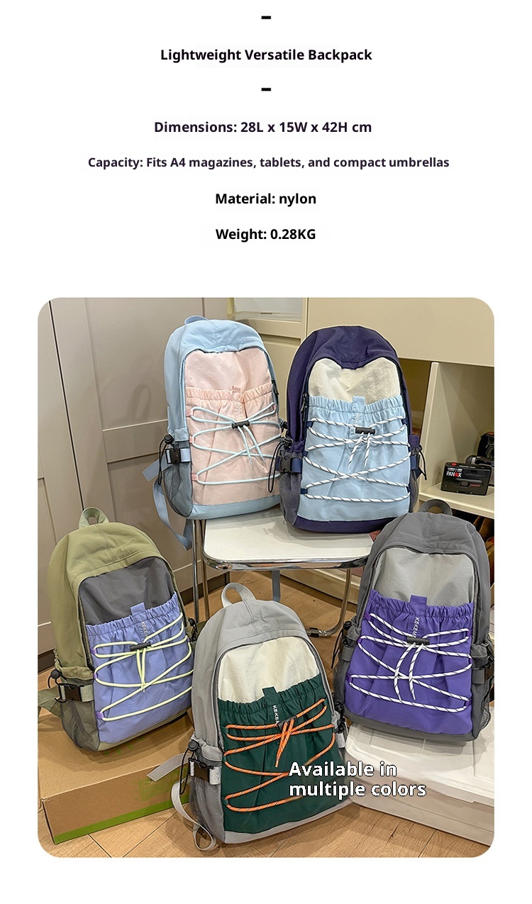ActiveGo Color-Block Lightweight Backpack Women, Large Capacity Sports Outdoor Hiking Backpack, Trendy Drawstring School Bag For_voghion.com