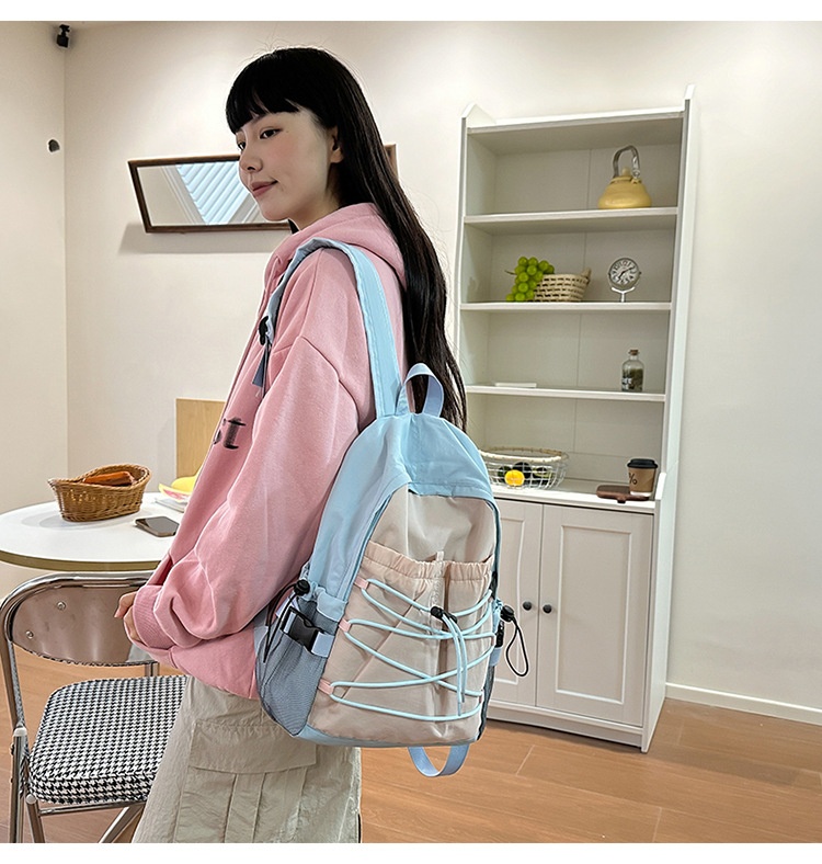 ActiveGo Color-Block Lightweight Backpack Women, Large Capacity Sports Outdoor Hiking Backpack, Trendy Drawstring School Bag For_voghion.com