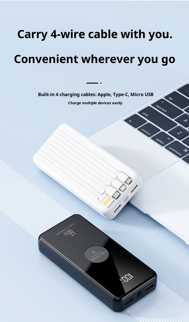 techglobe 66w Super Fast Charging Power Bank With Built-in Cable 2w Milliamp Large Capacity Convenient Portable Charger Gift_voghion.com