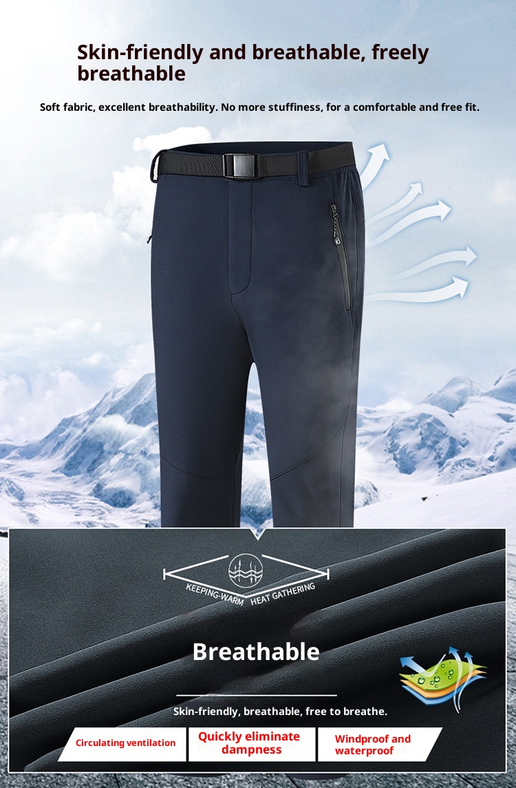 001 New Outdoor Soft Shell Fleece Lined Thicked Winter Warm Skiing Hiking Loose Windproof Waterproof Softshell Pants For_voghion.com