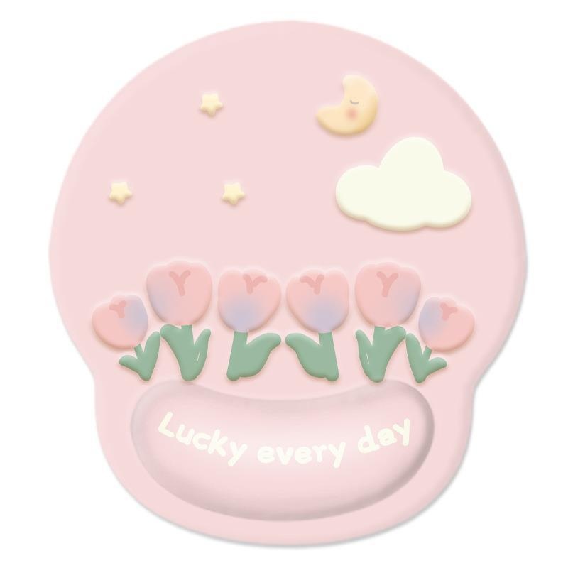 3c Tulip Mouse Pad Thickened Wrist Silicone Cartoon Laptop Keyboard Hand Rest Pillow Office Home Gaming_voghion.com