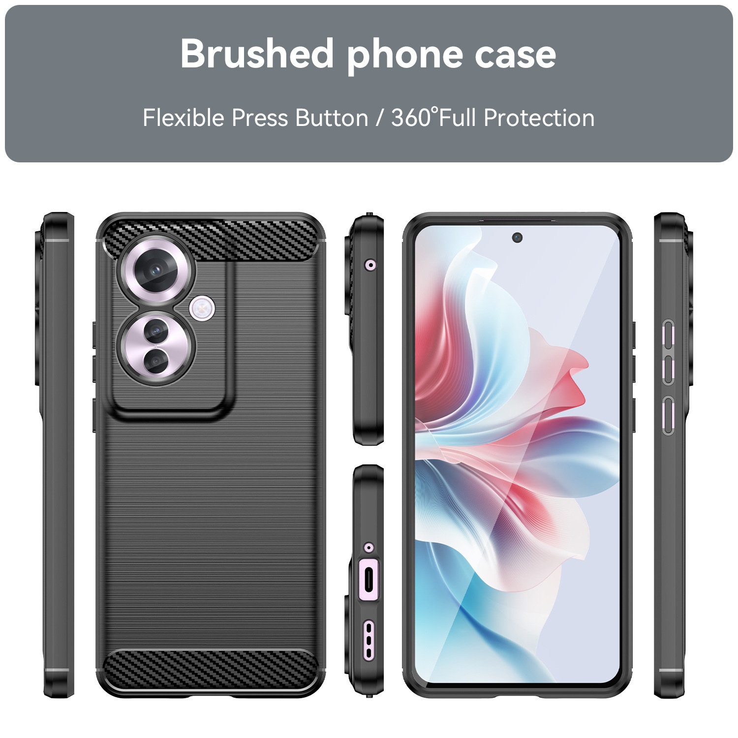 TechGlobe Custodia protettiva per telefono OPPO Reno11F F25Pro Reno11A in fibra di carbonio spazzolata, copertura completa, anti-caduta_voghion.com