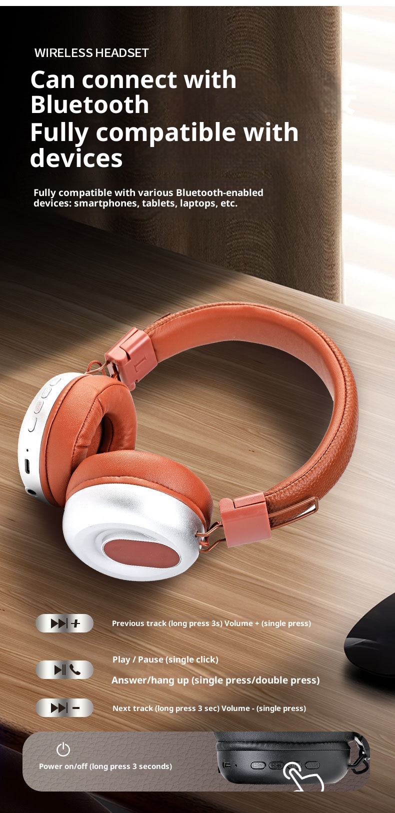 3c 2025 Nieuwe Retro Over-Ear Hoofdtelefoon Gaming Bluetooth Headset 5.3 Draadloze Oordopjes Lange Batterijduur Ruisonderdrukking_voghion.com