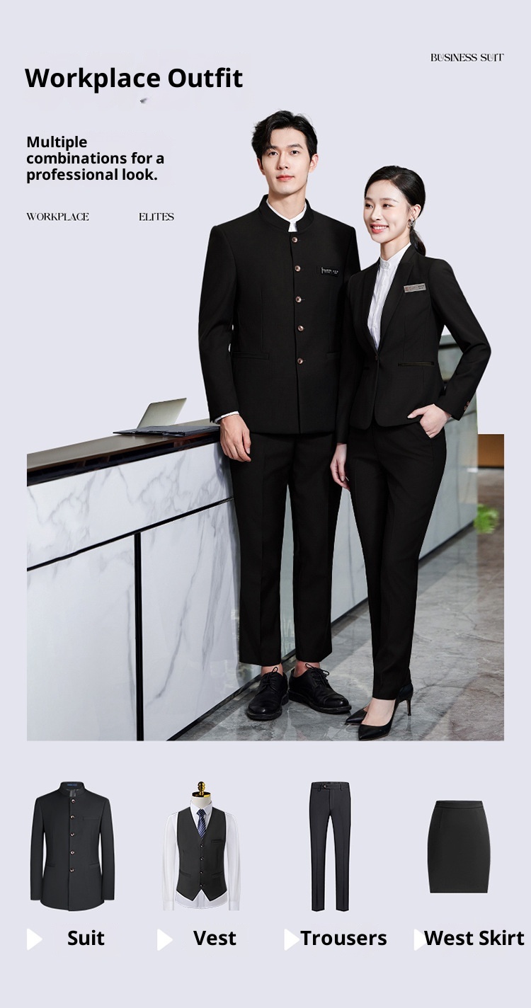 7045555501<2 QFV507045555501<2 New Uniform For Men And Women Gray Chinese National Style Professional Zhongshan Stand Collar Suit Business Formal Wear_voghion.com
