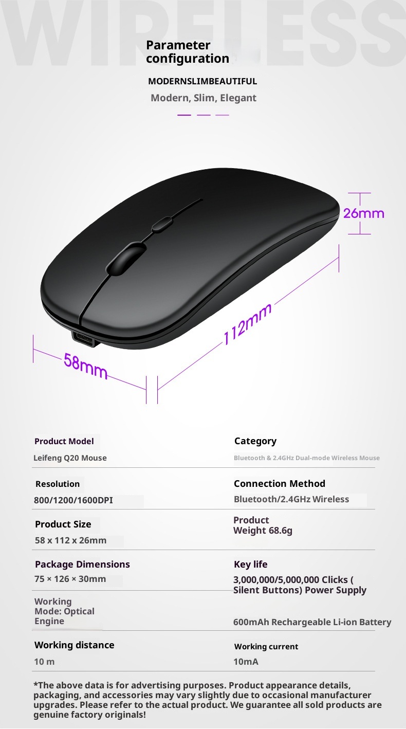 Techglobe 2.4G Bluetooth Wireless Dual Mode Silent Compatible With Laptop Charging Noiseless Office Glowing Mouse_voghion.com