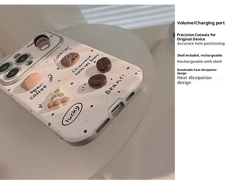 Custodia TechGlobe Ink Splash 3D Coffee Bear per iPhone 15 16 Pro Max in pelle 17 generazione 11 carina_voghion.com