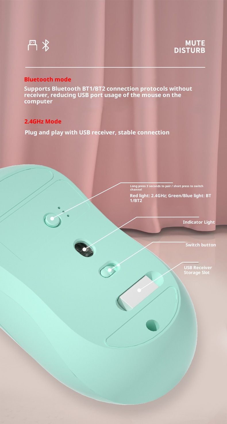 Techglobe Cross-Border Exklusive Bluetooth-Dual-Mode-Funkmaus mit geräuscharmem Design, anpassbar, Großhandel, Typ-C_voghion.com